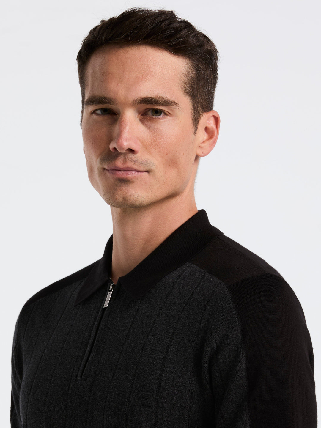 Short Sleeve Zip Polo Shirt (Dark Black Htr) 
