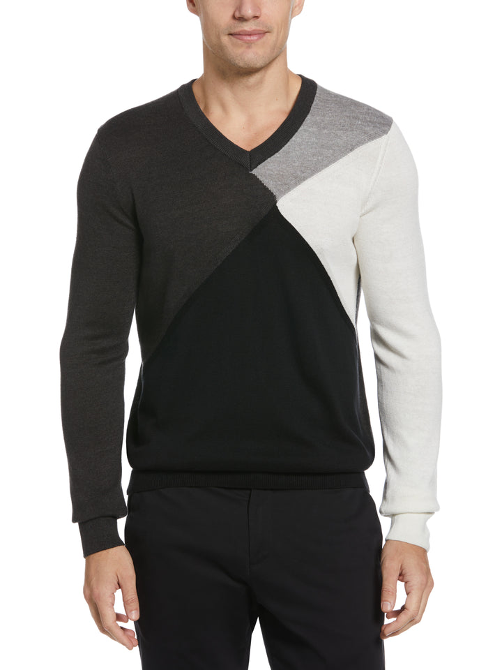 Color Block V-Neck Sweater (Black) 