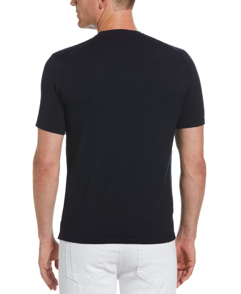 Short Sleeve Colorblock Crewneck Sweater (Dark Sapphire) 