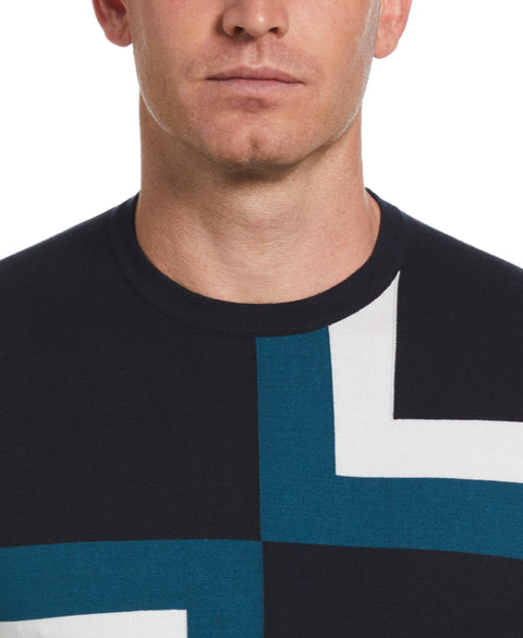 Short Sleeve Colorblock Crewneck Sweater (Dark Sapphire) 