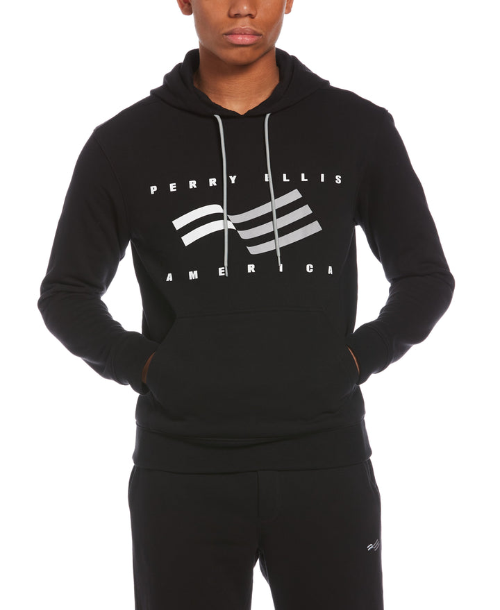 Contrast Drawcord Fleece Hoodie Perry Ellis
