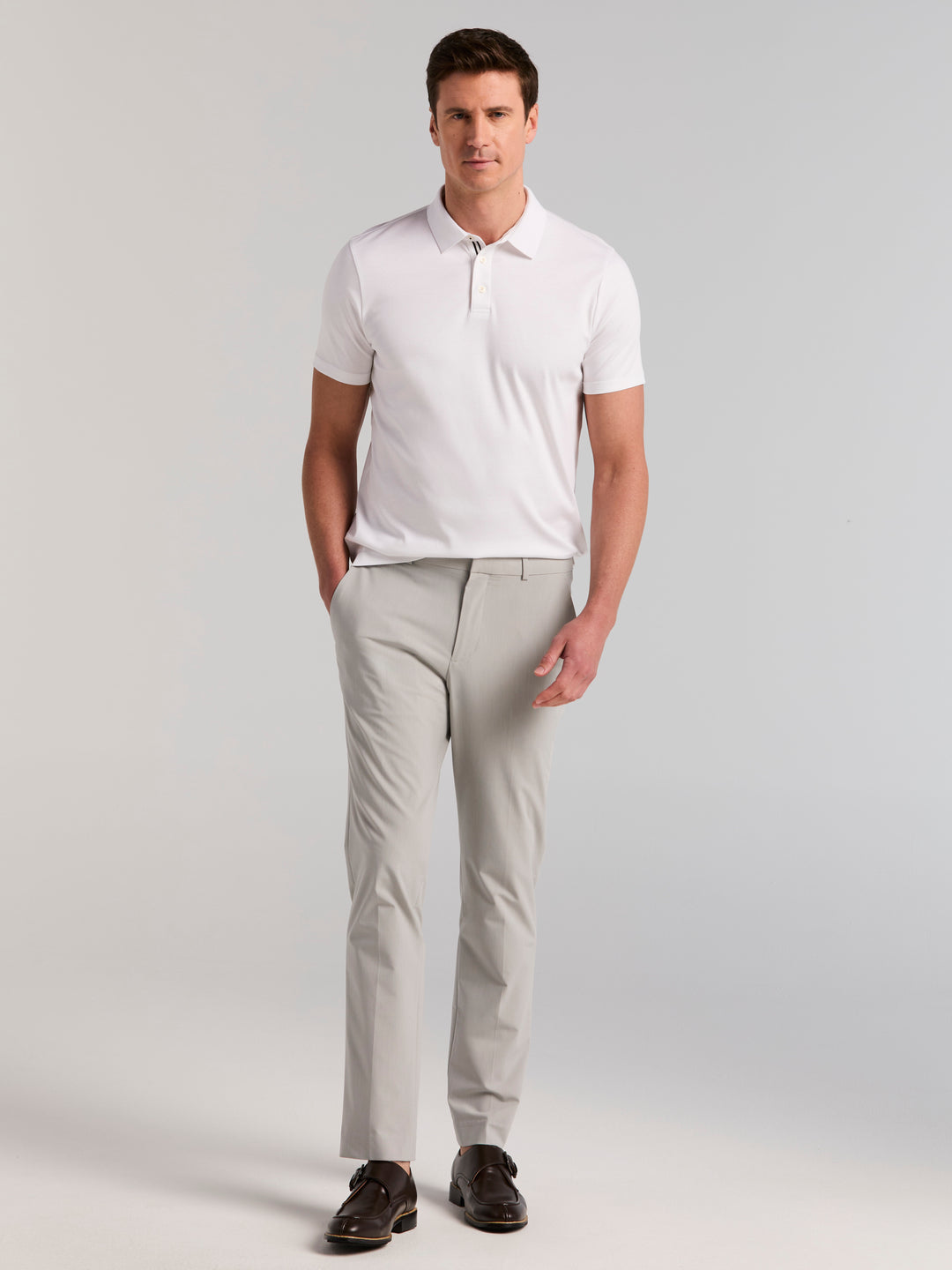 Cotton Textured Knit Polo Shirt (Bright White) 