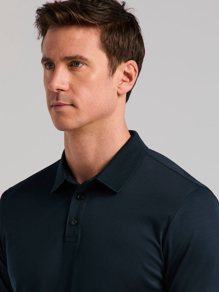 Cotton Textured Knit Polo Shirt (Dark Sapphire) 