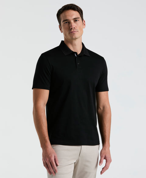 Cotton Textured Knit Polo Shirt (Black) 