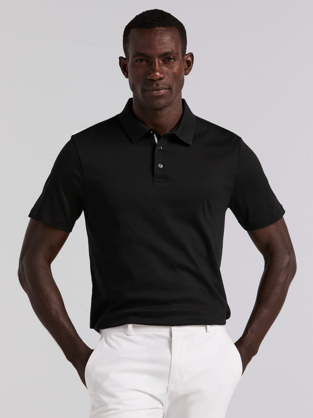 Cotton Textured Knit Polo Shirt (Black) 