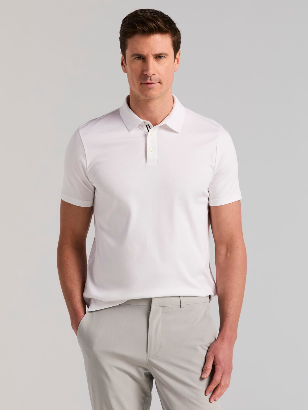 Cotton Textured Knit Polo Shirt (Bright White) 
