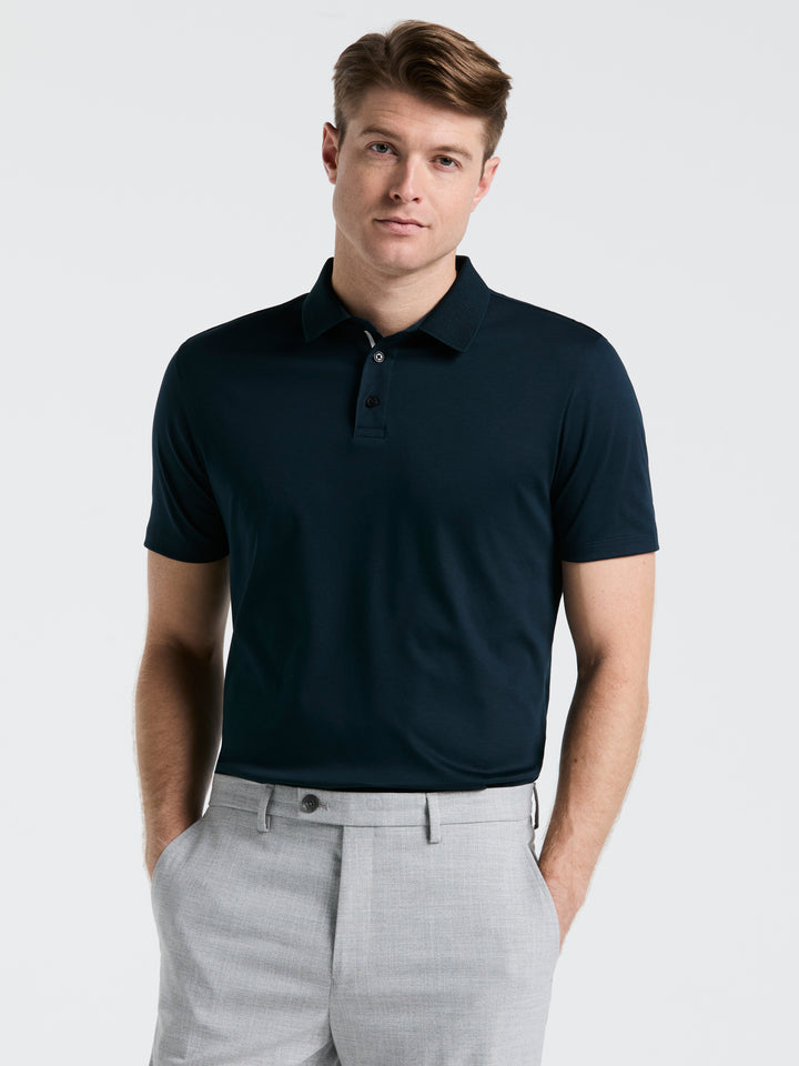 Cotton Textured Knit Polo Shirt (Dark Sapphire) 