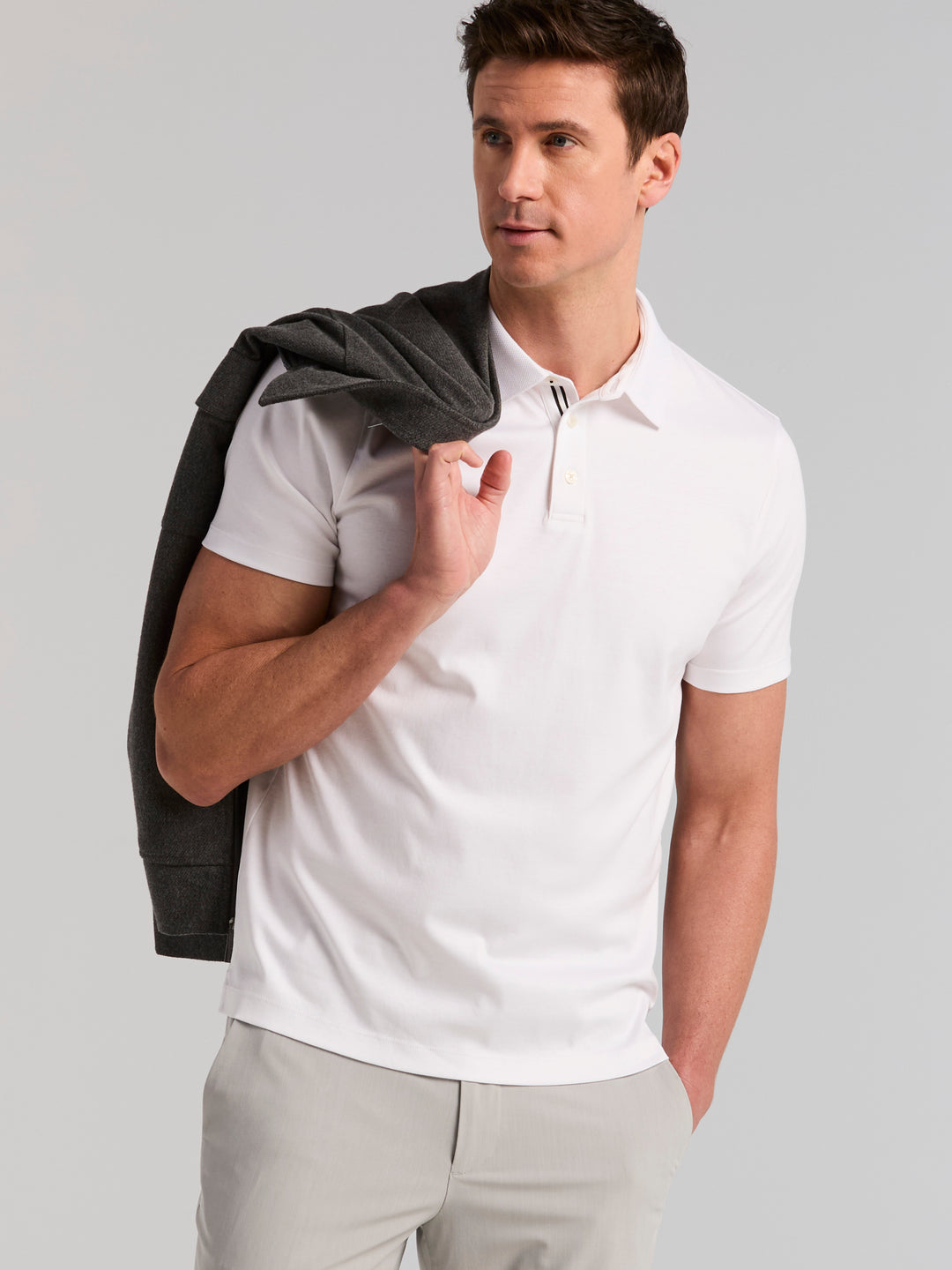 Cotton Textured Knit Polo Shirt (Bright White) 