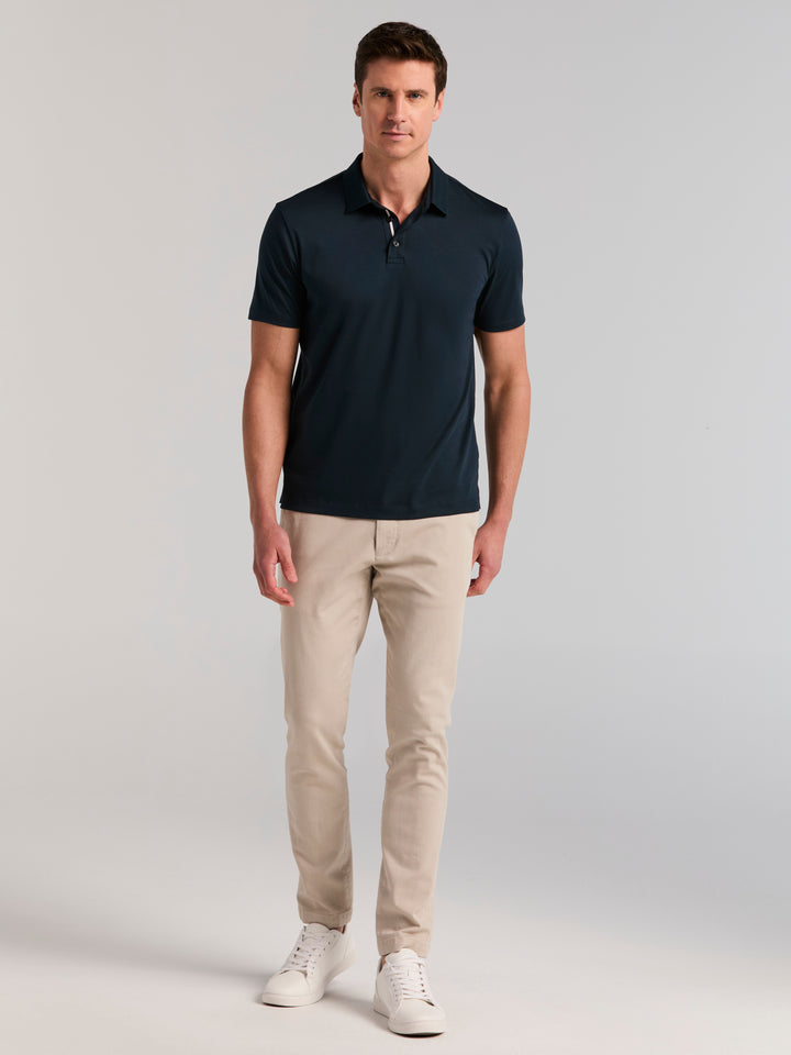 Cotton Textured Knit Polo Shirt (Dark Sapphire) 