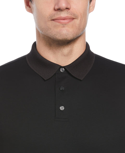Cotton Textured Knit Polo Shirt (Black) 