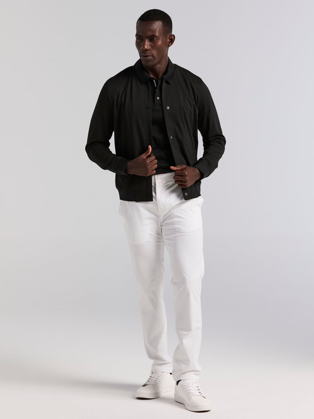 Cotton Textured Knit Polo Shirt (Black) 