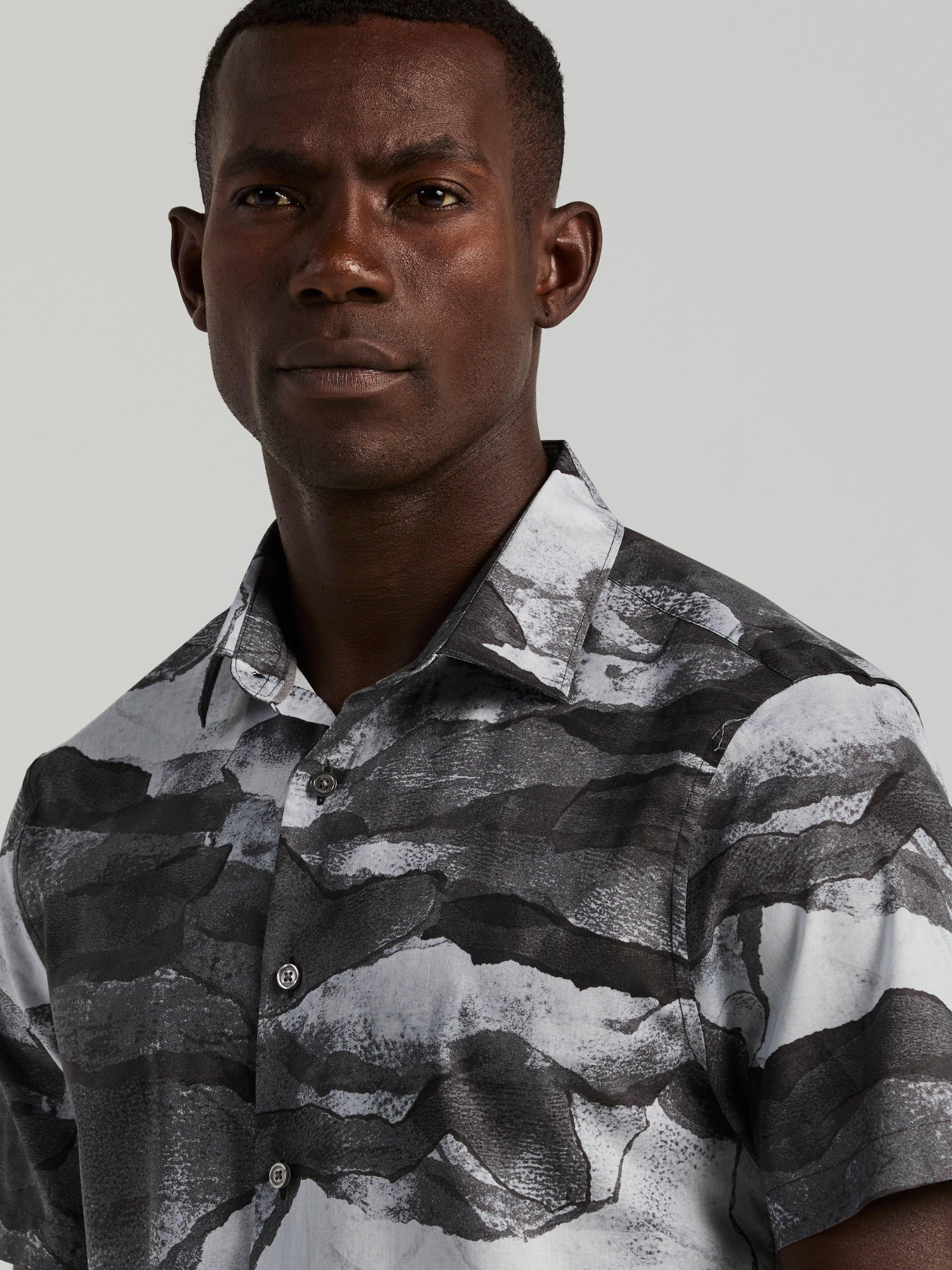 Cotton Abstract Wave Print Shirt – Perry Ellis