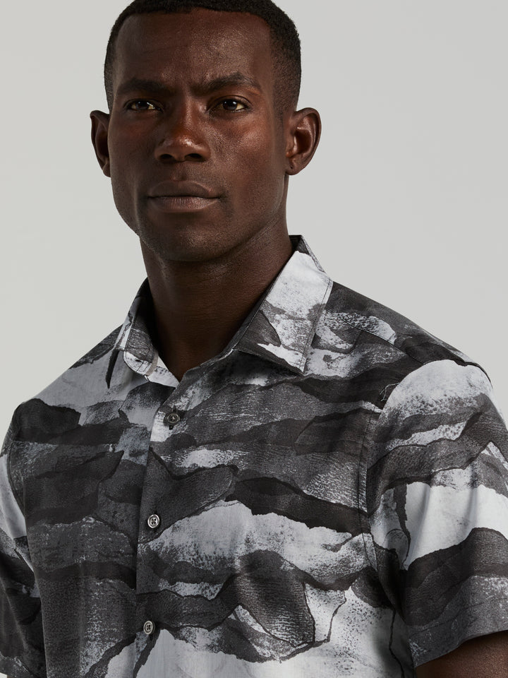 Cotton Abstract Wave Print Shirt (Black) 