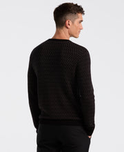 Cotton Blend Geo Jacquard Crew Neck Sweater (Black) 