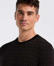 Cotton Blend Geo Jacquard Crew Neck Sweater (Black) 