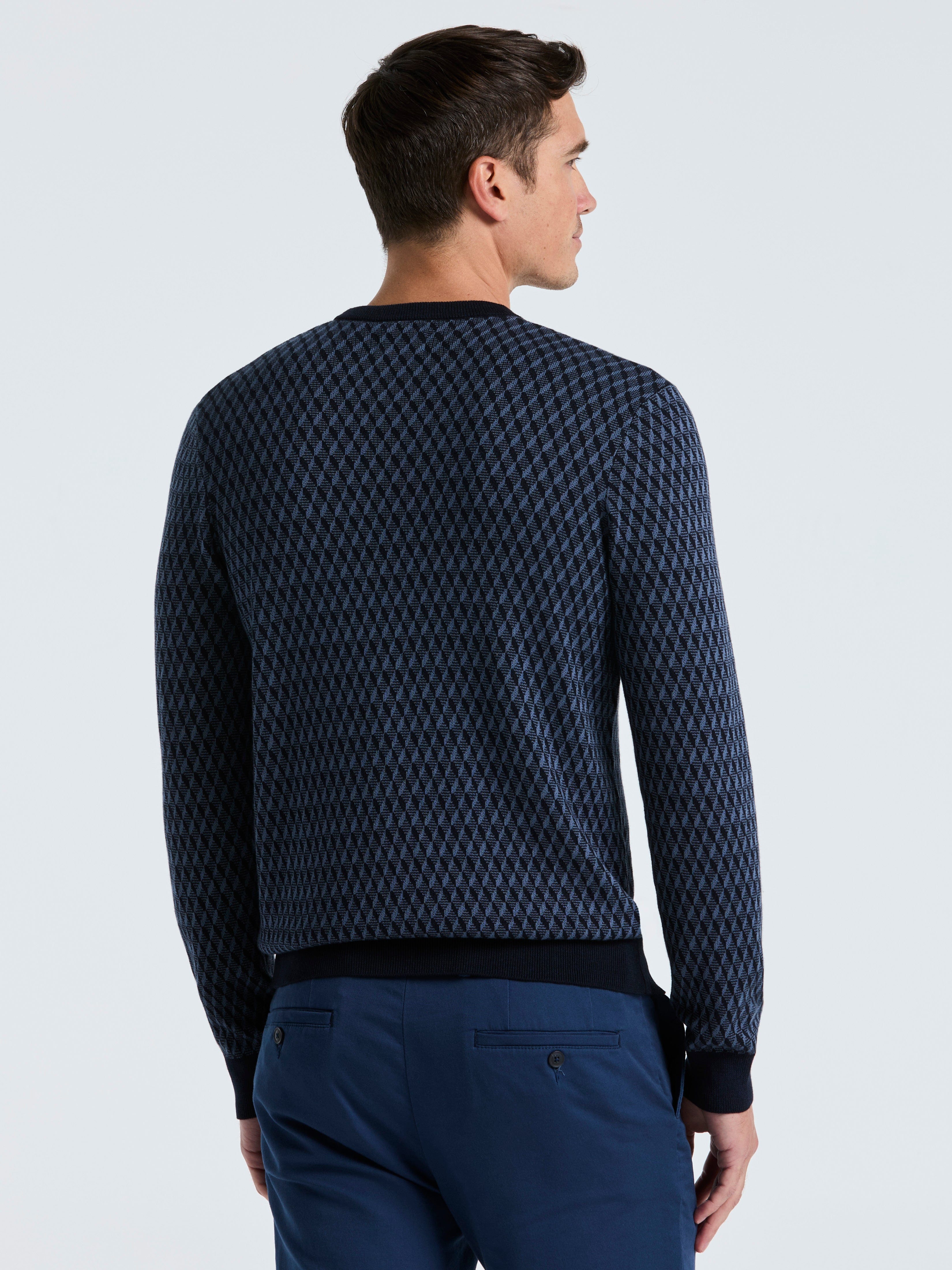 Cotton Blend Geo Jacquard Crew Neck Sweater – Perry Ellis