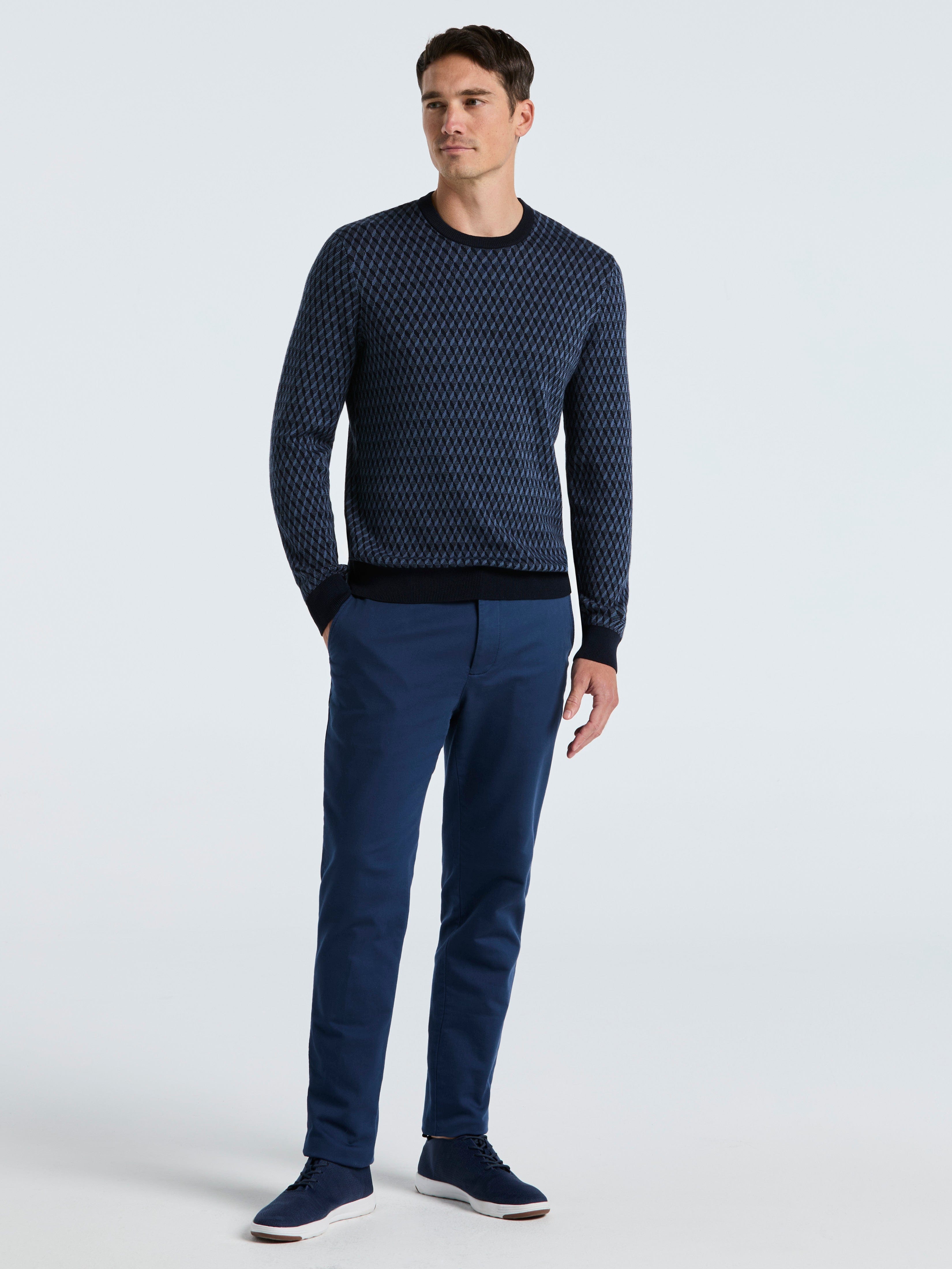 Cotton Blend Geo Jacquard Crew Neck Sweater – Perry Ellis
