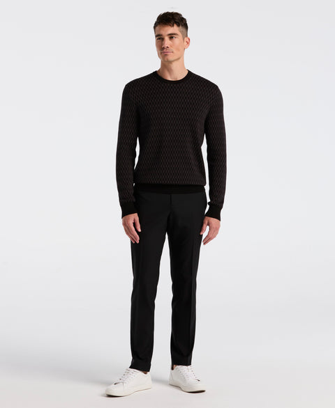 Cotton Blend Geo Jacquard Crew Neck Sweater (Black) 