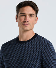 Cotton Blend Geo Jacquard Crew Neck Sweater (Vintage Indigo) 
