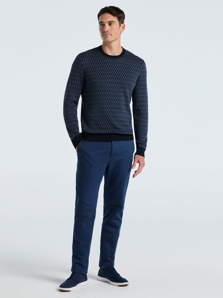 Cotton Blend Geo Jacquard Crew Neck Sweater (Vintage Indigo) 