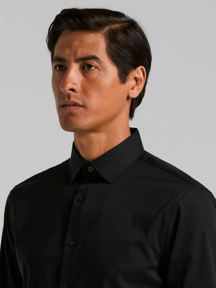 Cotton Dobby Slim Fit Long Sleeve Dress Shirt (Black) 