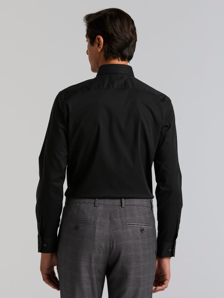 Cotton Dobby Slim Fit Long Sleeve Dress Shirt (Black) 