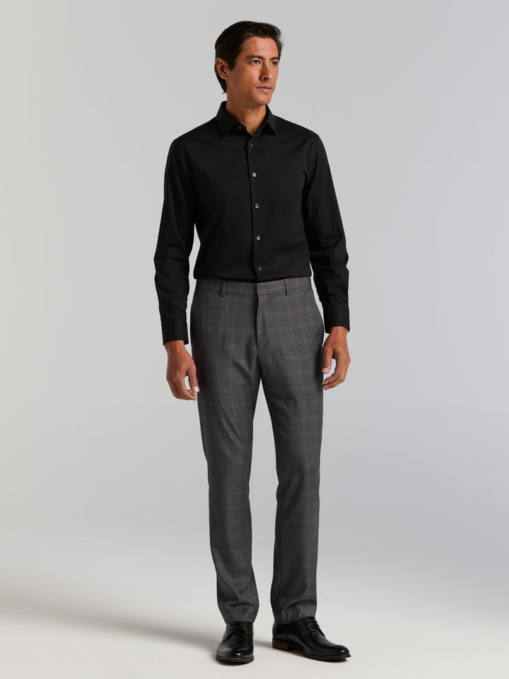 Cotton Dobby Slim Fit Long Sleeve Dress Shirt (Black) 