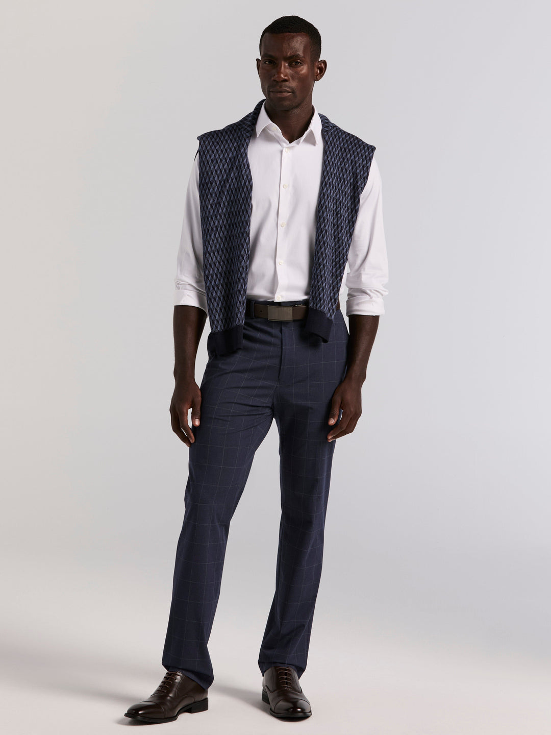 Cotton Dobby Slim Fit Long Sleeve Dress Shirt (Bright White) 