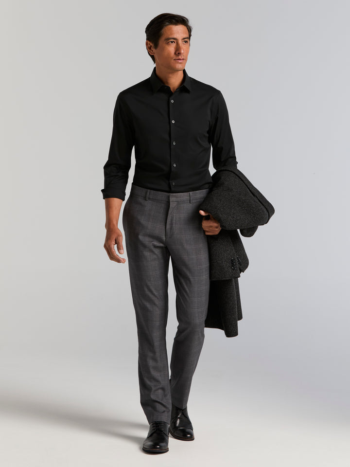 Cotton Dobby Slim Fit Long Sleeve Dress Shirt (Black) 