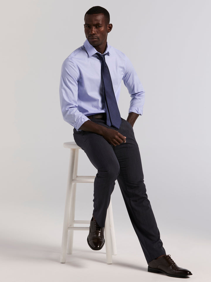 Cotton Dobby Slim Fit Long Sleeve Dress Shirt (Vista Blue) 