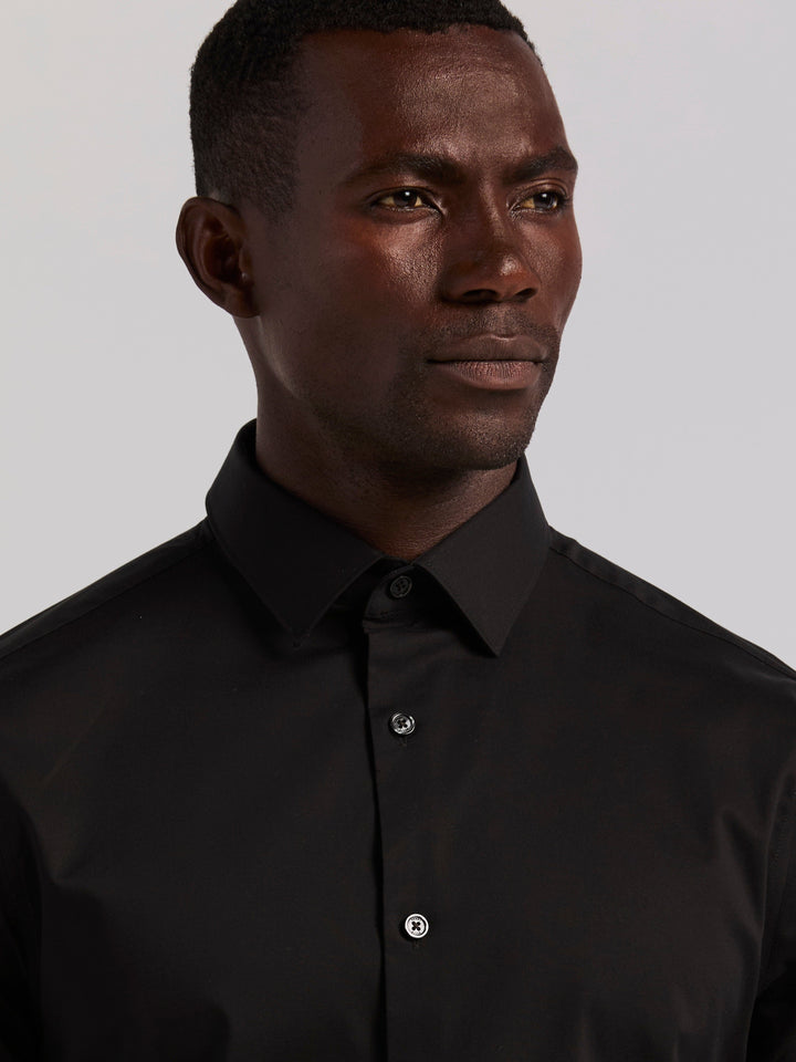 Cotton Dobby Slim Fit Long Sleeve Dress Shirt (Black) 