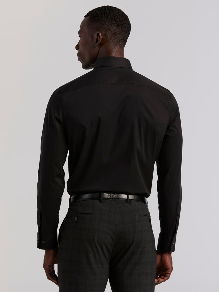 Cotton Dobby Slim Fit Long Sleeve Dress Shirt (Black) 