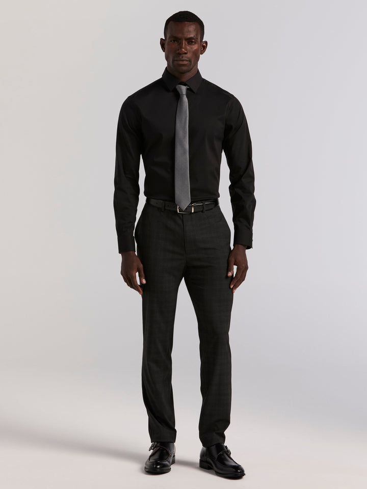 Cotton Dobby Slim Fit Long Sleeve Dress Shirt (Black) 