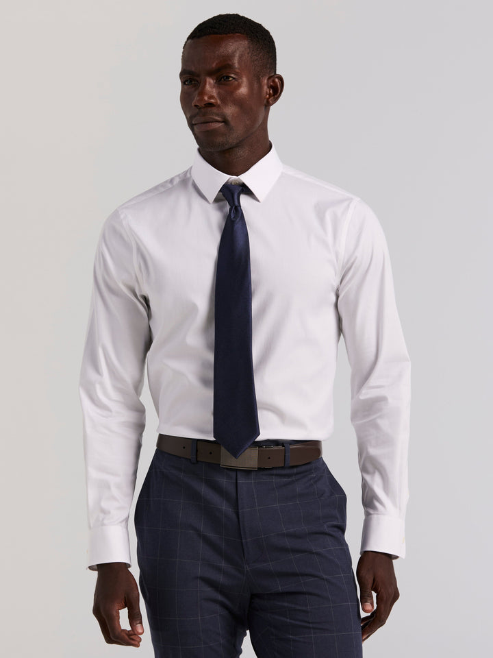 Cotton Dobby Slim Fit Long Sleeve Dress Shirt (Bright White) 