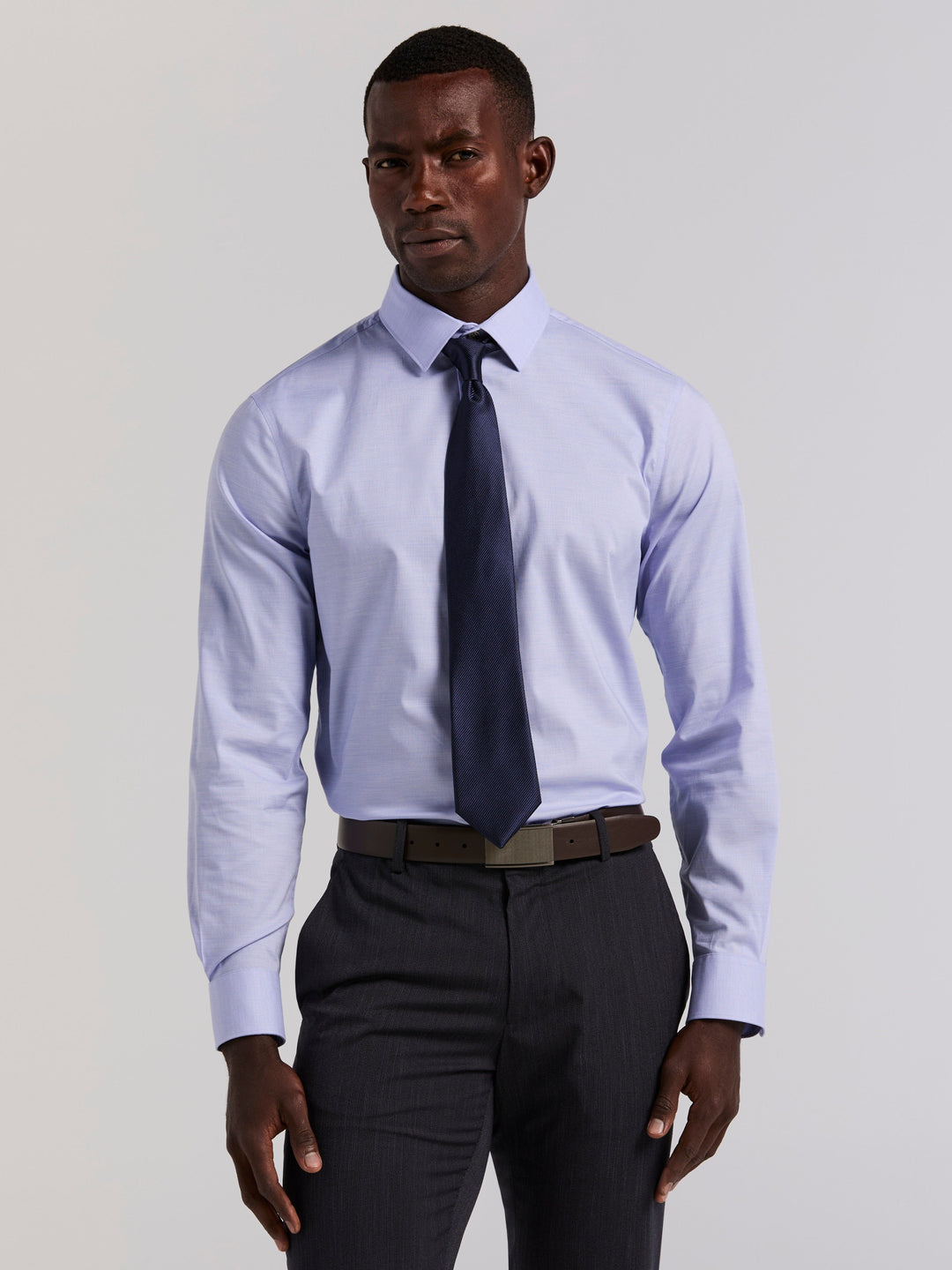 Cotton Dobby Slim Fit Long Sleeve Dress Shirt (Vista Blue) 