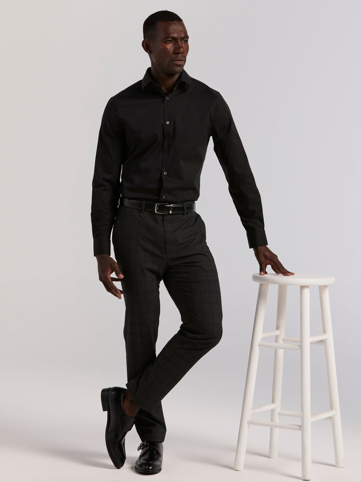 Cotton Dobby Slim Fit Long Sleeve Dress Shirt (Black) 