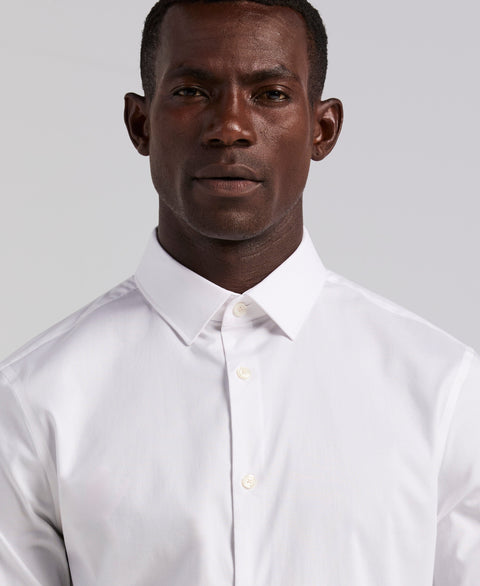 Cotton Dobby Slim Fit Long Sleeve Dress Shirt (Bright White) 