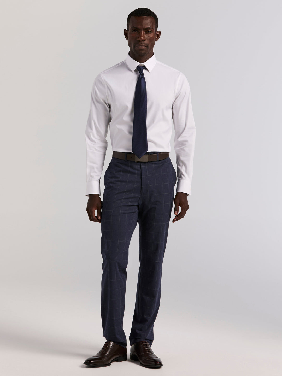 Cotton Dobby Slim Fit Long Sleeve Dress Shirt (Bright White) 