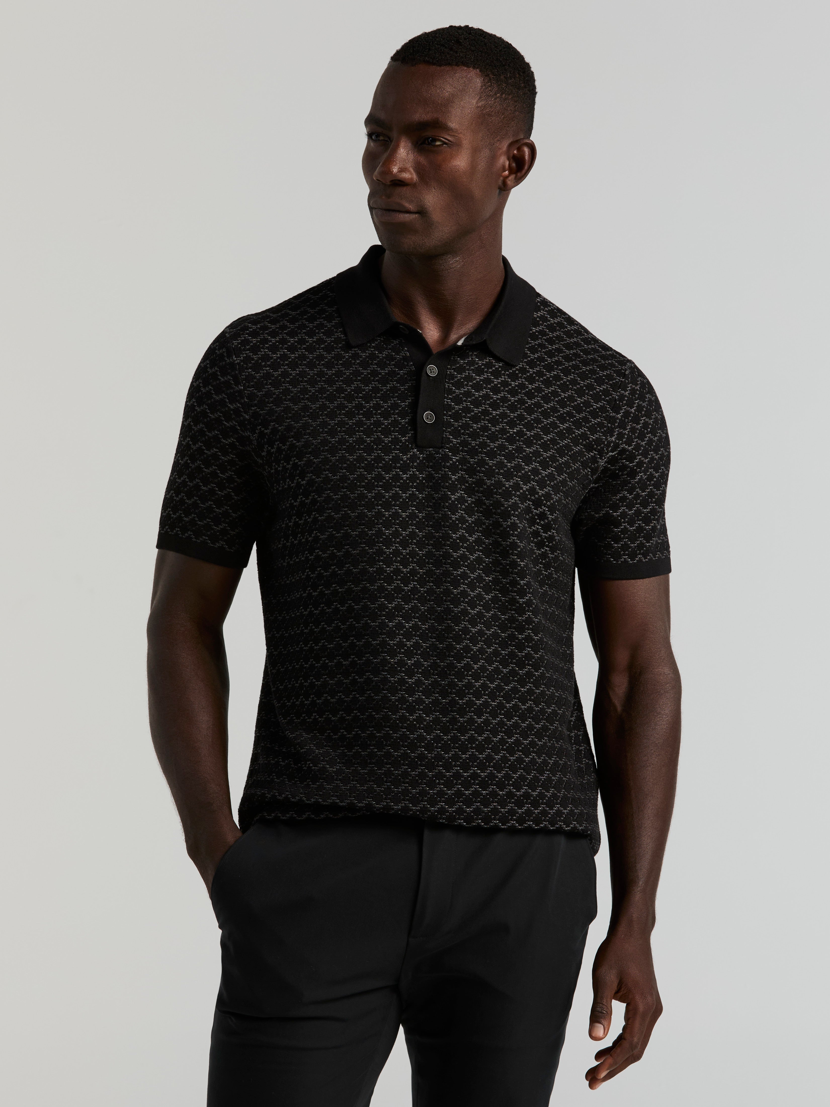 Cotton Jacquard 3 Button Sweater Polo – Perry Ellis