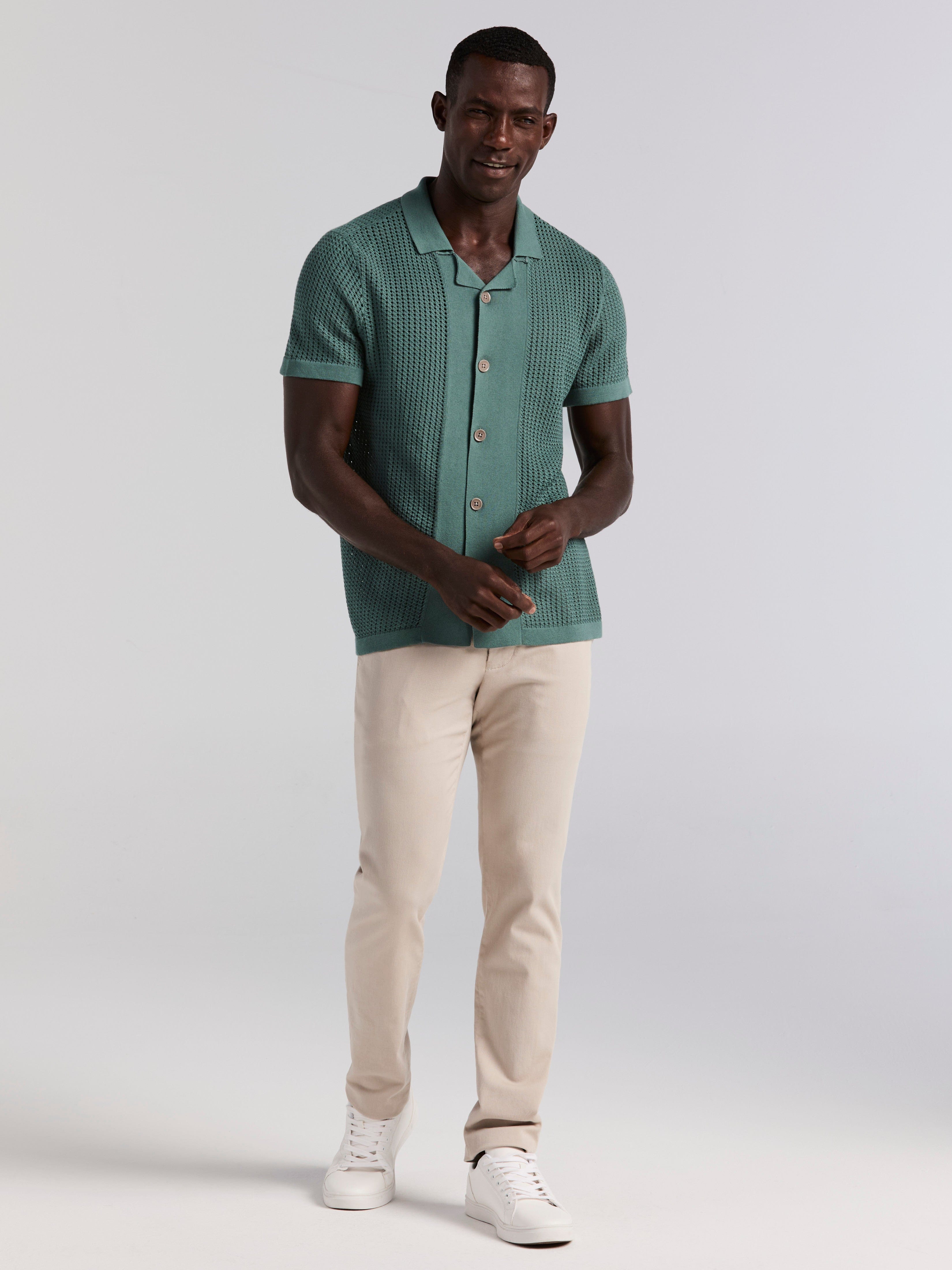 Cotton Jacquard Open Stitch Button Front Sweater – Perry Ellis