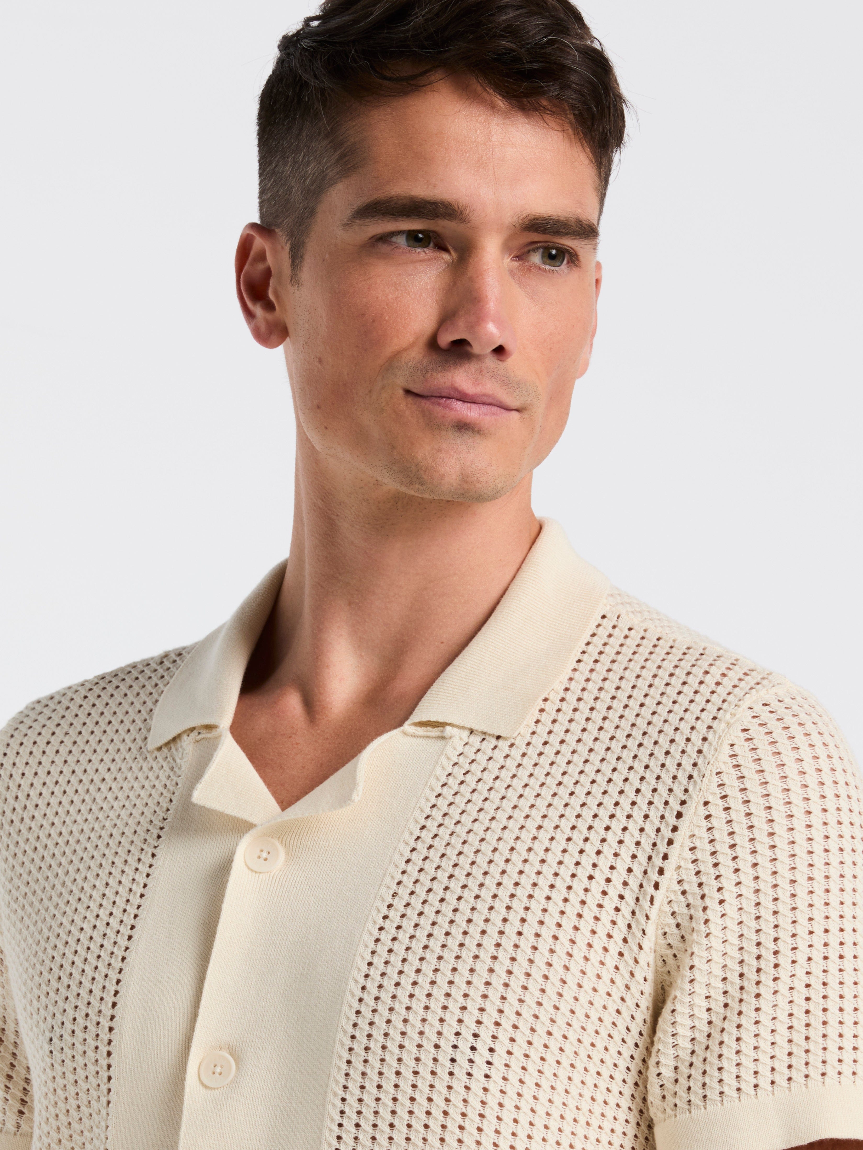 Cotton Jacquard Open Stitch Button Front Sweater – Perry Ellis