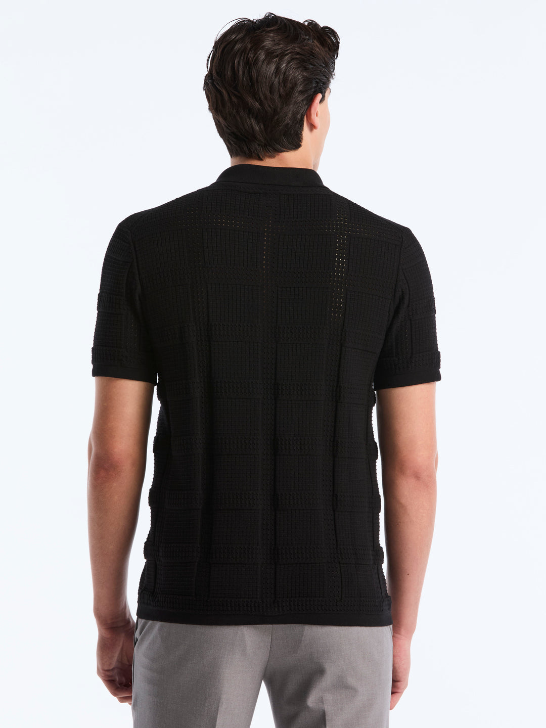 SS Open Stitch Jacquard Btn Front (Black) 