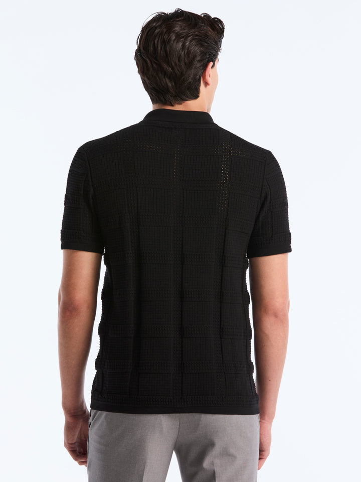 SS Open Stitch Jacquard Btn Front (Black) 