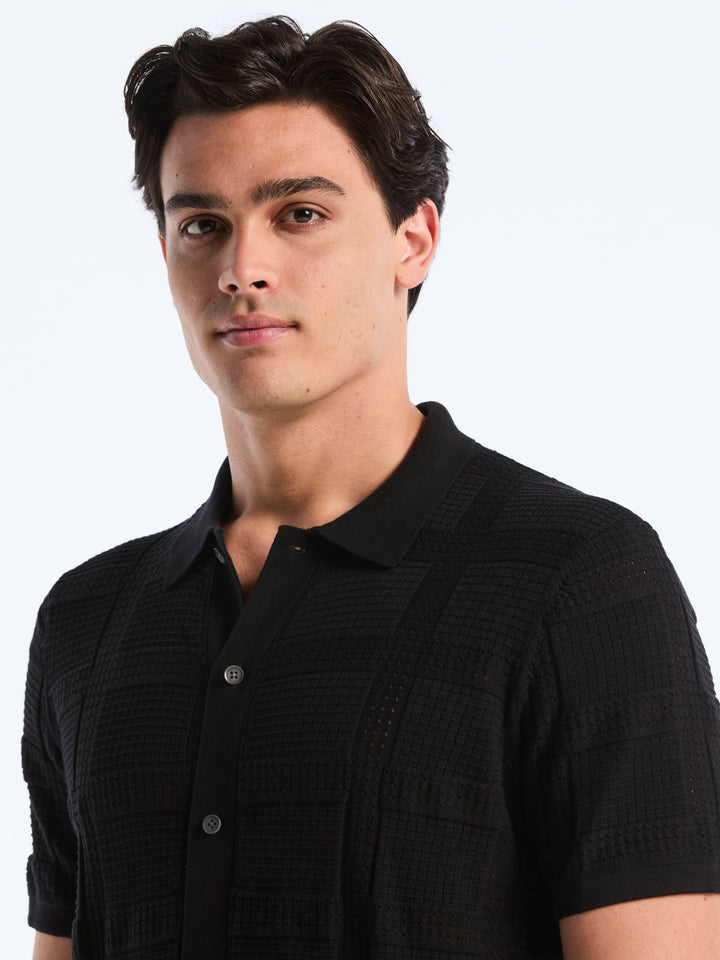 SS Open Stitch Jacquard Btn Front (Black) 