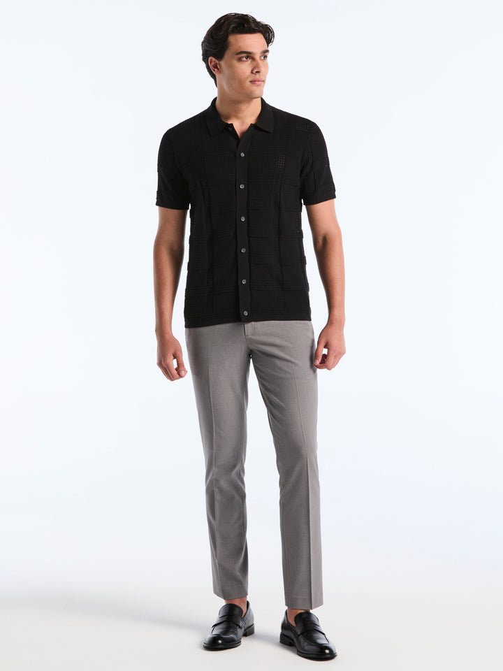 SS Open Stitch Jacquard Btn Front (Black) 