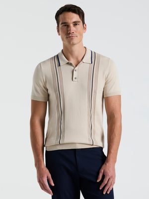 Cotton Mesh Vertical Stripe Print Button Polo (Moonstruck) 
