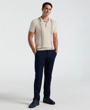 Cotton Mesh Vertical Stripe Print Button Polo (Moonstruck) 
