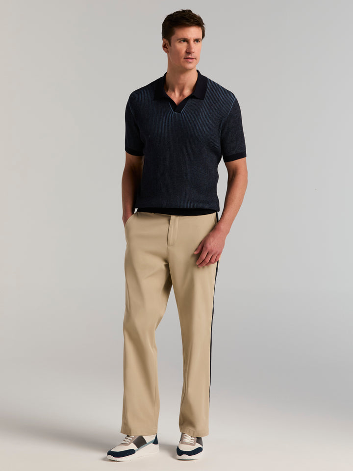 Cotton Modal Bi-Color Open Polo Sweater (Dark Sapphire) 