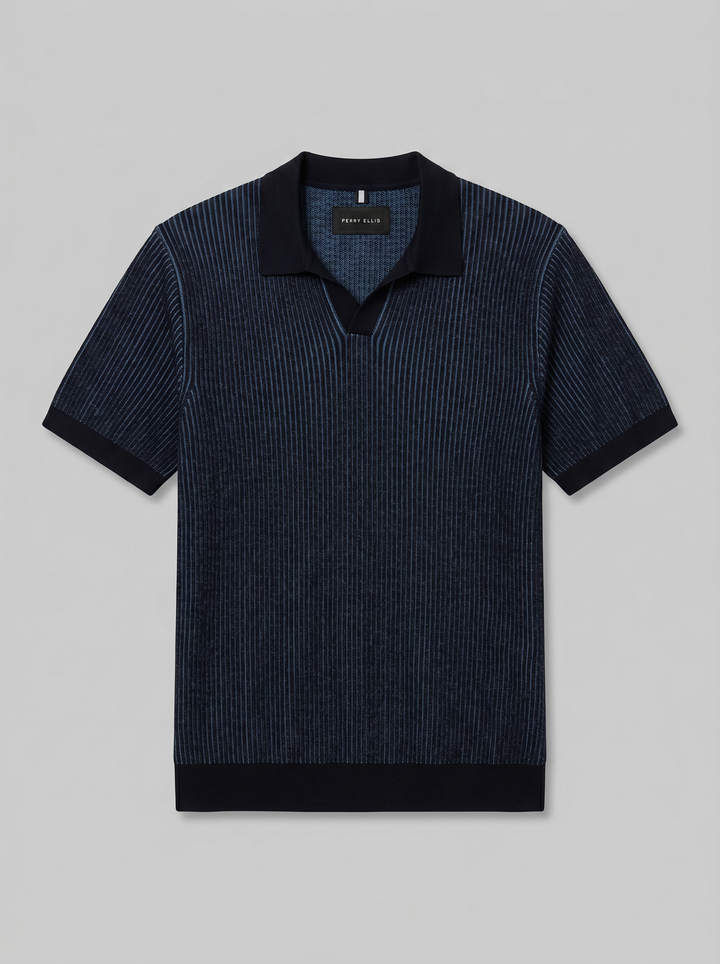 Cotton Modal Bi-Color Open Polo Sweater