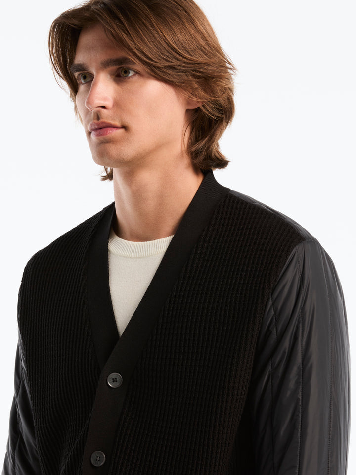 Long Sleeve Cotton Modal Button Cardigan (Black) 